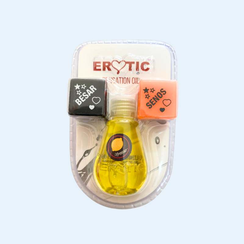 Kit Erótico: Aceite Comestible + Dados Sensuales